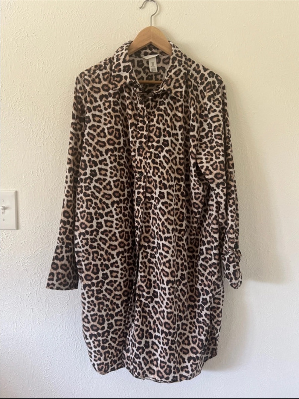 H&M Leopard Print Long Shirt Jacket - Brown and Black